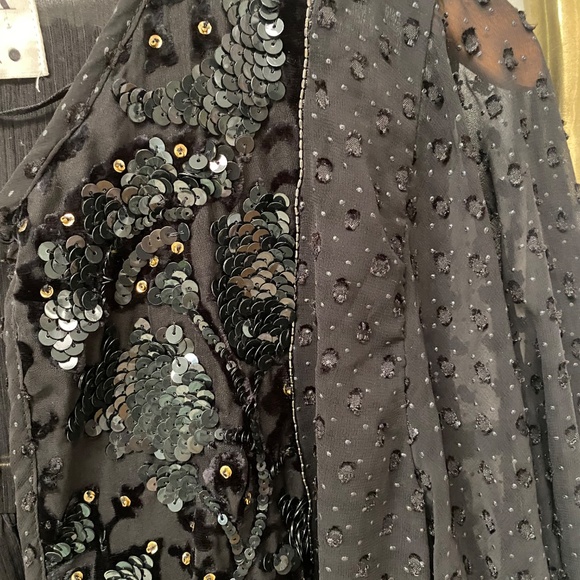 Zara Plumentis Bolero Sequin Dot Mesh Tasseled Black Party Jacket 5107/070 Sz XS - Picture 12 of 14